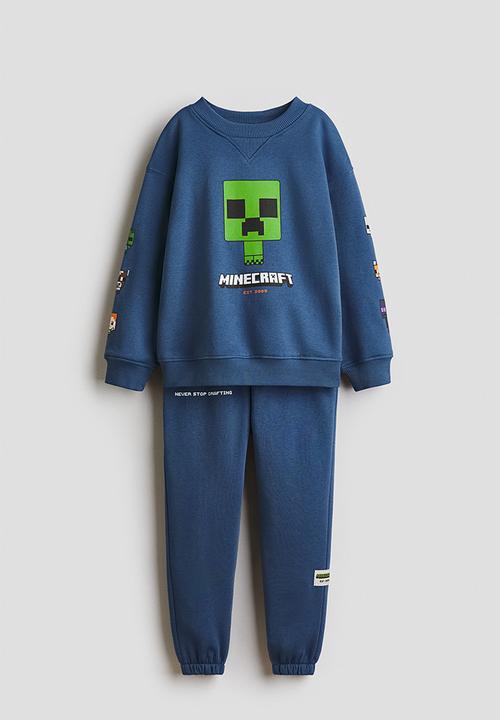 H&M - 2-piece printed sweatshirt set - blue/minecraft
