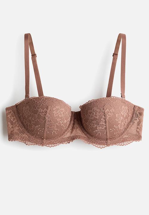 H&M - Padded lace balconette bra - light brown