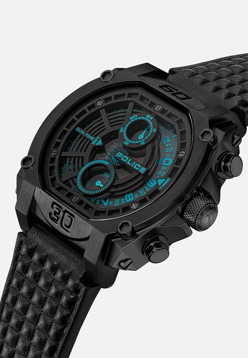 Police - IP Case Black Blue Dial Black Leather Strap - Black