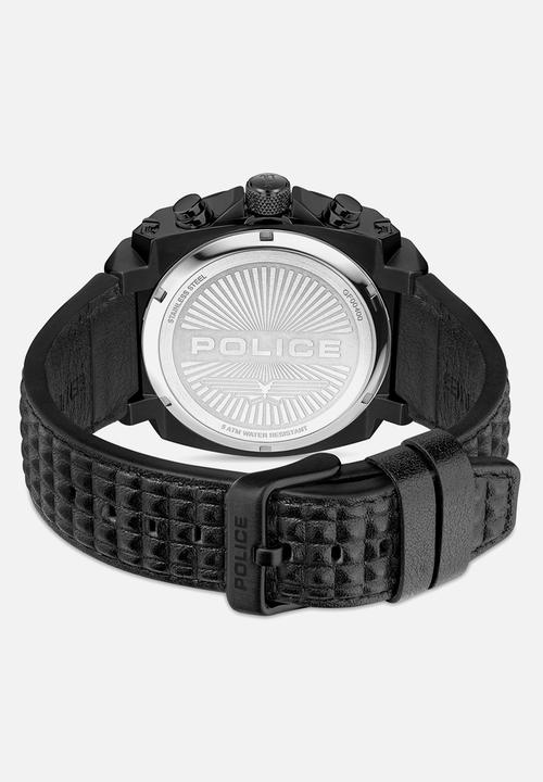 Police - IP Case Black Blue Dial Black Leather Strap - Black