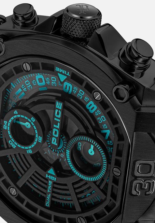 Police - IP Case Black Blue Dial Black Leather Strap - Black