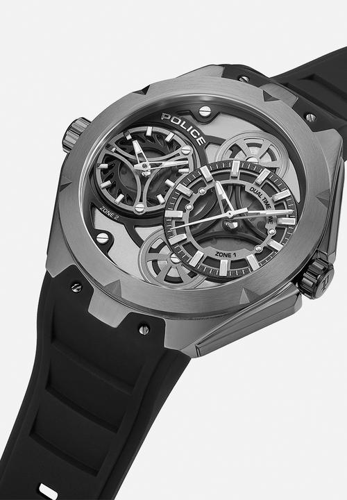 Police - IP Gun Case Gun Dial Black Silicone Strap - Black/Grey