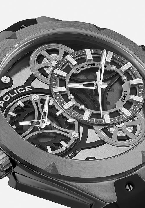 Police - IP Gun Case Gun Dial Black Silicone Strap - Black/Grey