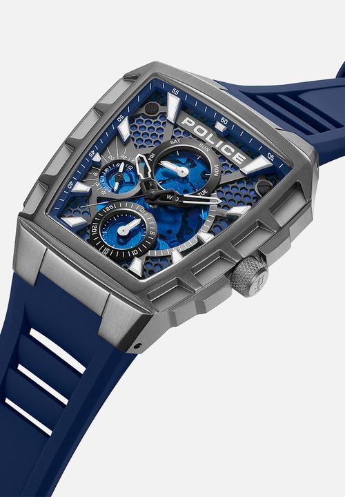 Police - IP Gun Case Blue Dial Blue Silicone Strap - Blue/Grey