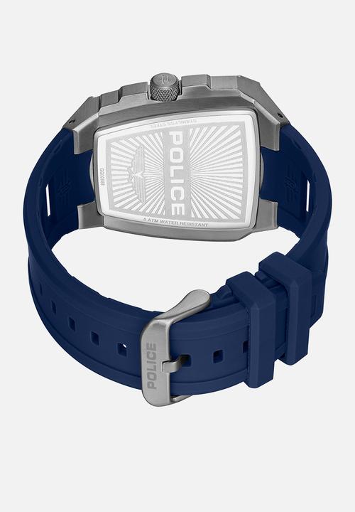 Police - IP Gun Case Blue Dial Blue Silicone Strap - Blue/Grey