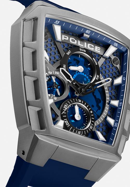Police - IP Gun Case Blue Dial Blue Silicone Strap - Blue/Grey