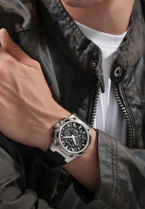 Police - Steel Case Blk and Silver Dial Rubber Strap - Silver/Black