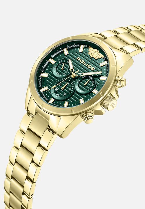 Police - IP Case Green Dial Bracelet Strap - Gold