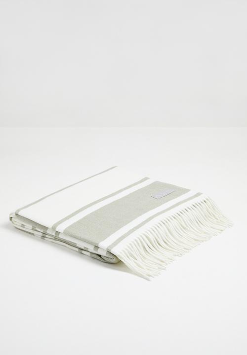 Haven & Earth  - Melody Stripe Throw - Olive/Natural