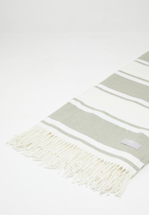 Haven & Earth  - Melody Stripe Throw - Olive/Natural