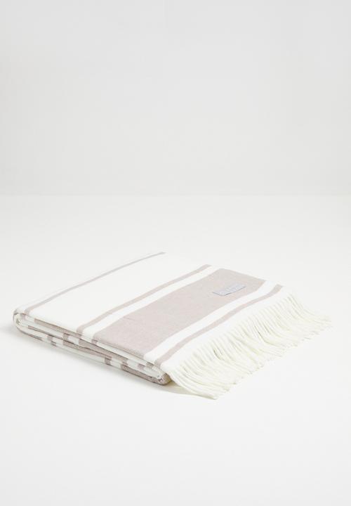 Haven & Earth  - Melody Stripe Throw - Cobblestone/Natural
