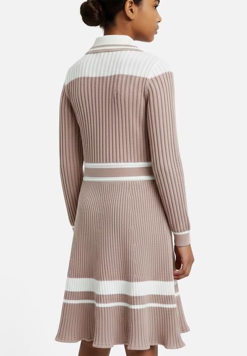 POLO - Ava knitted colour blocked dress - rose taupe