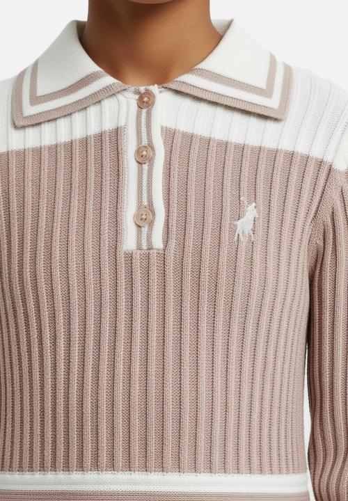 POLO - Ava knitted colour blocked dress - rose taupe