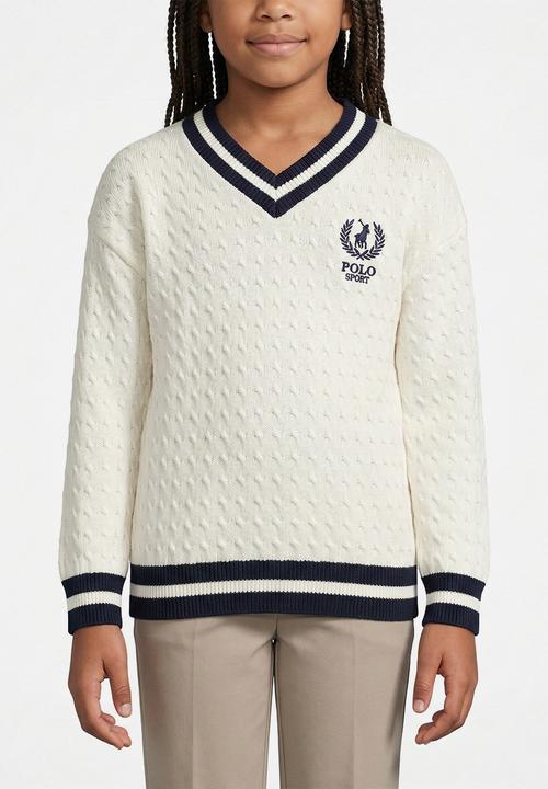 POLO - Amara v neck cable knit - off white