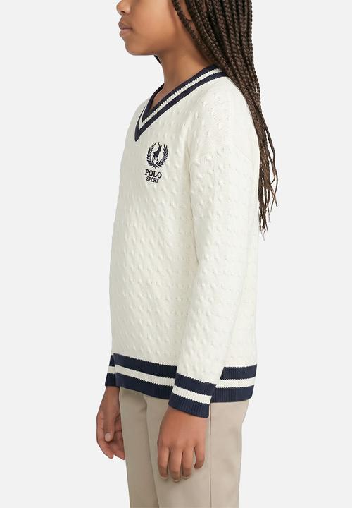 POLO - Amara v neck cable knit - off white