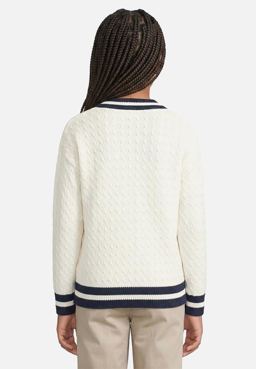 POLO - Amara v neck cable knit - off white