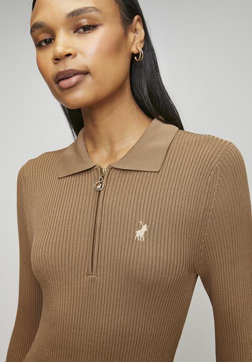 POLO - Wmn Laya Ls Knit Dress - Camel