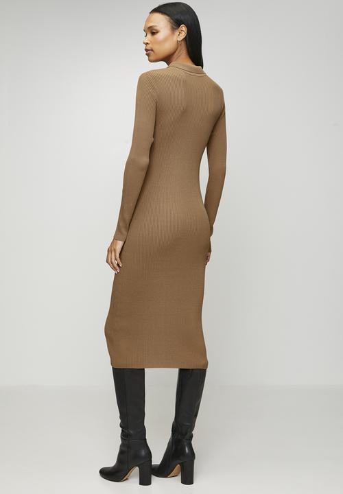 POLO - Wmn Laya Ls Knit Dress - Camel