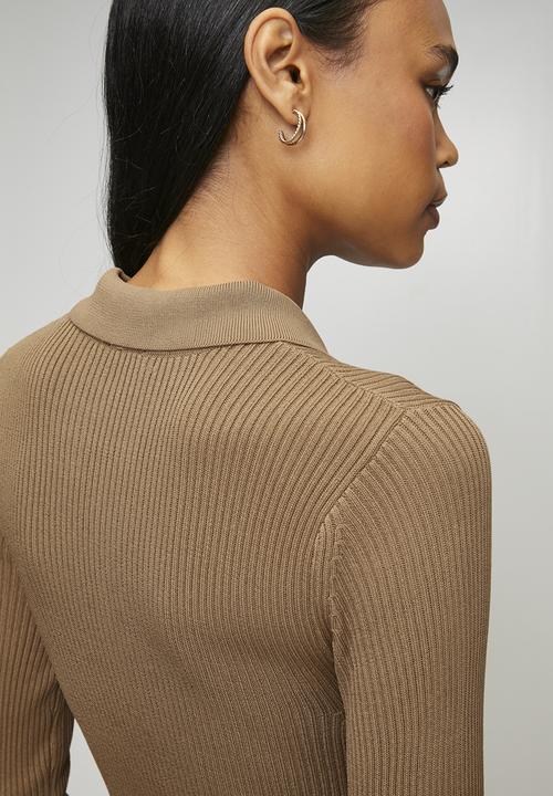POLO - Wmn Laya Ls Knit Dress - Camel