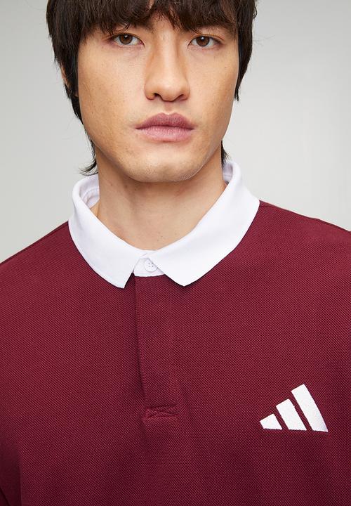 adidas Performance - Small Logo Pique L/S Polo Shirt  - shadow red / white