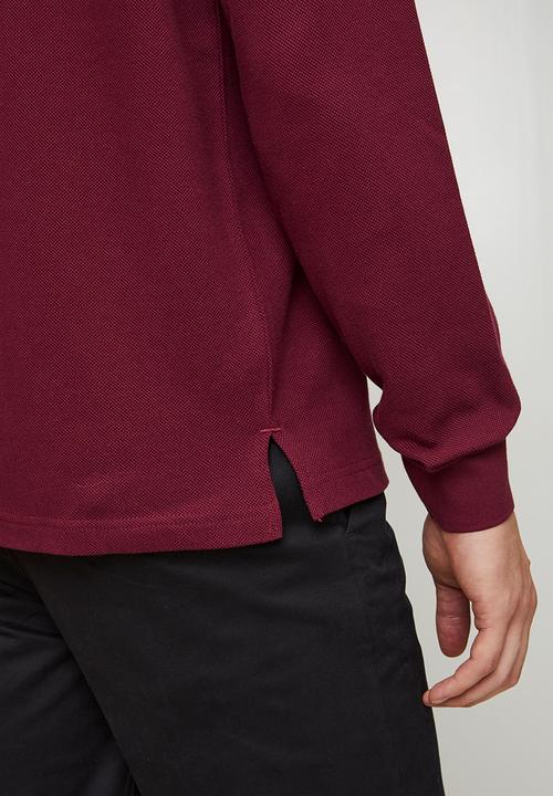 adidas Performance - Small Logo Pique L/S Polo Shirt  - shadow red / white
