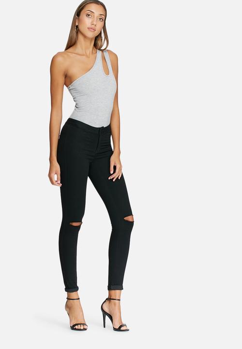 dailyfriday - One shoulder cut-out detail bodysuit - grey
