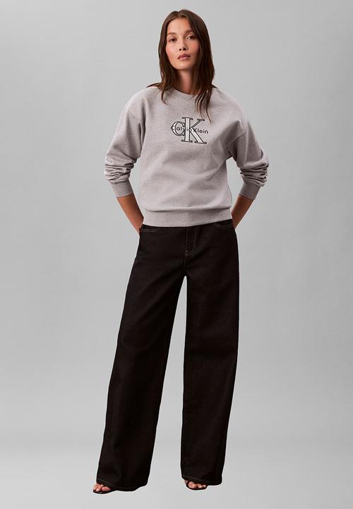 Calvin Klein - Long sleeve foil monologo french terry rlxd crew - heroic grey heather