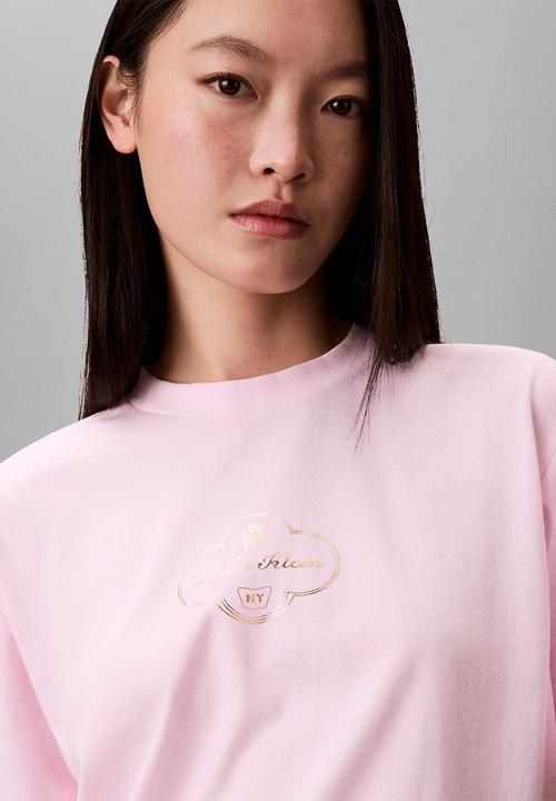 Calvin Klein - Short sleeve boxy cocktail logo tee - pearly pink