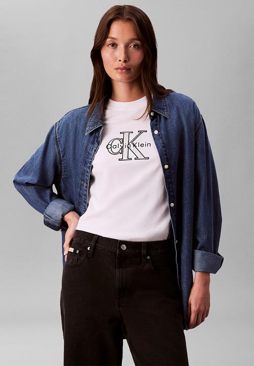 Calvin Klein - Short sleeve classic monologo metallic cneck tee - brilliant white