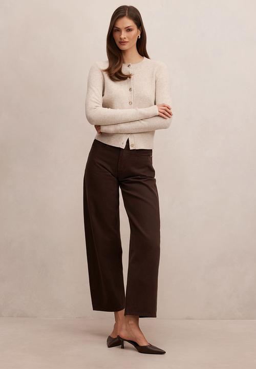 Forever New - May Crew Neck Cardigan In Soft Oatmeal
