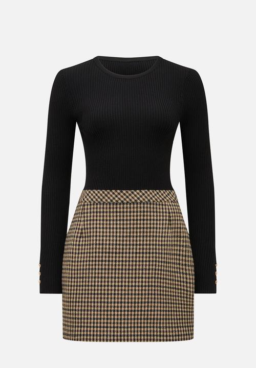 Forever New - Aisha 2 in 1 knit mini dress in black