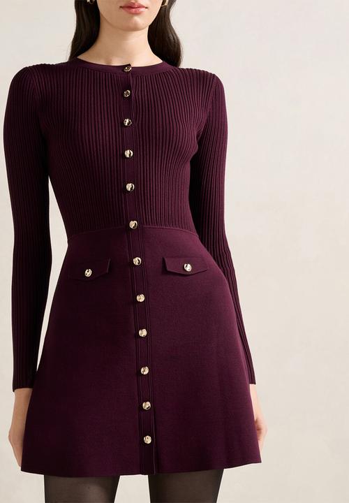 Issie long sleeve knit mini dress in mulberry