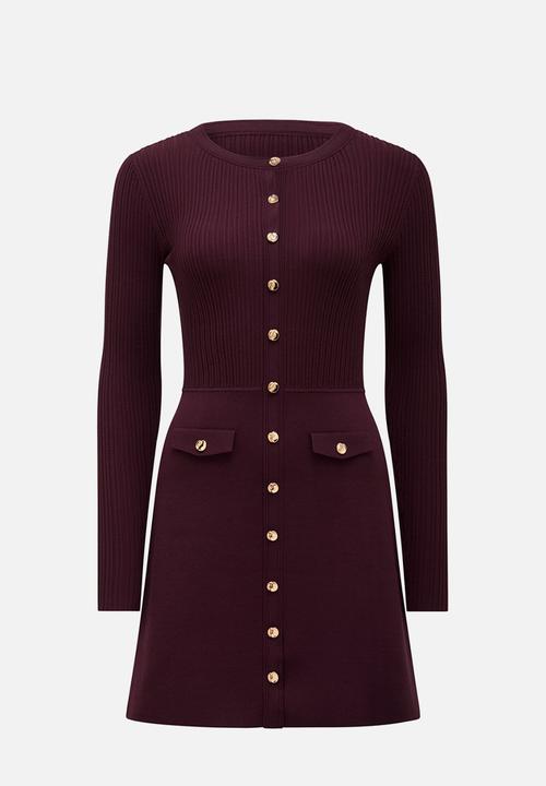 Forever New - Issie long sleeve knit mini dress in mulberry