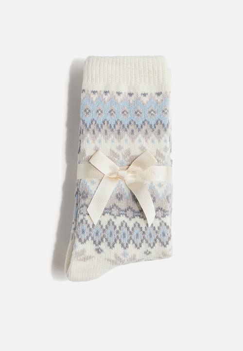 H&M - 2-pack socks - cream/blue patterned