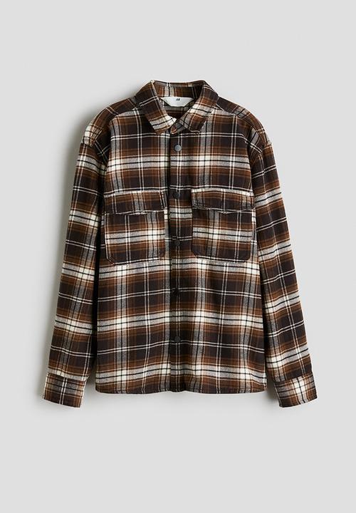 H&M - Cotton flannel overshirt - brown/checked