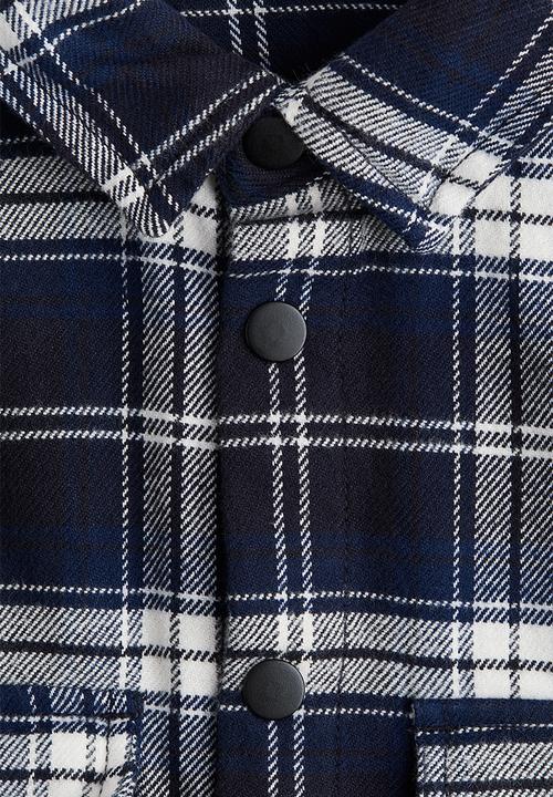 H&M - Cotton flannel overshirt - navy blue/checked