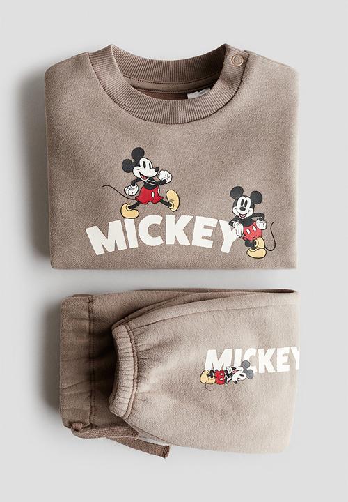 H&M - 2-piece printed sweatshirt set - greige/mickey mouse