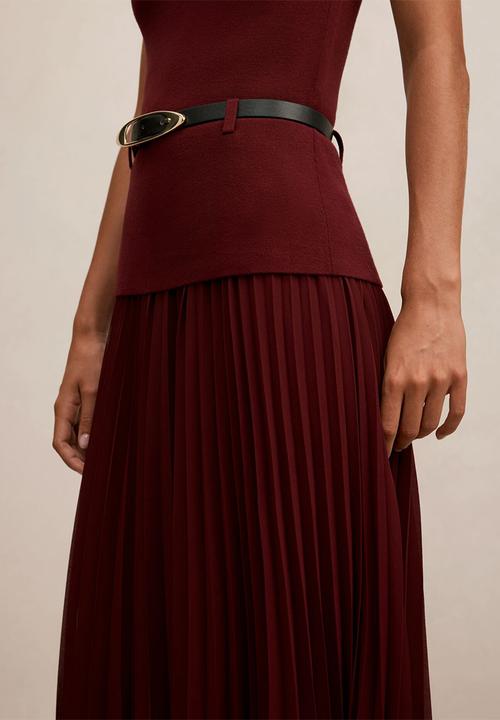 Forever New - Lorelei woven mixed midi dress in burgundy rose