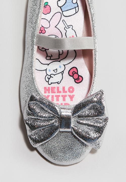 H&M - Glittery bow-detail ballet pumps - silver-coloured/hello kitty