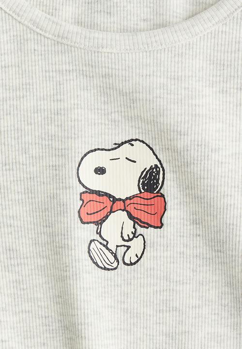 H&M - Print-motif cotton top - light grey marl/snoopy