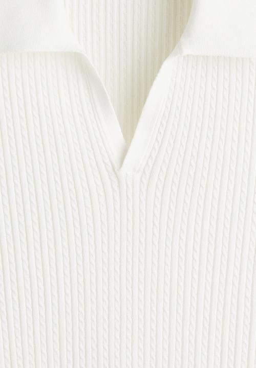 H&M - Regular fit cable-knit polo shirt - white