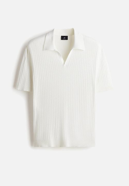 H&M - Regular fit cable-knit polo shirt - white