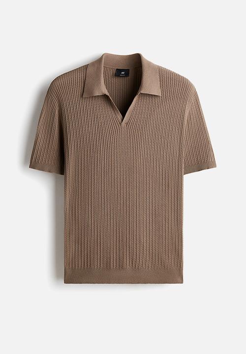 H&M - Regular fit cable-knit polo shirt - beige