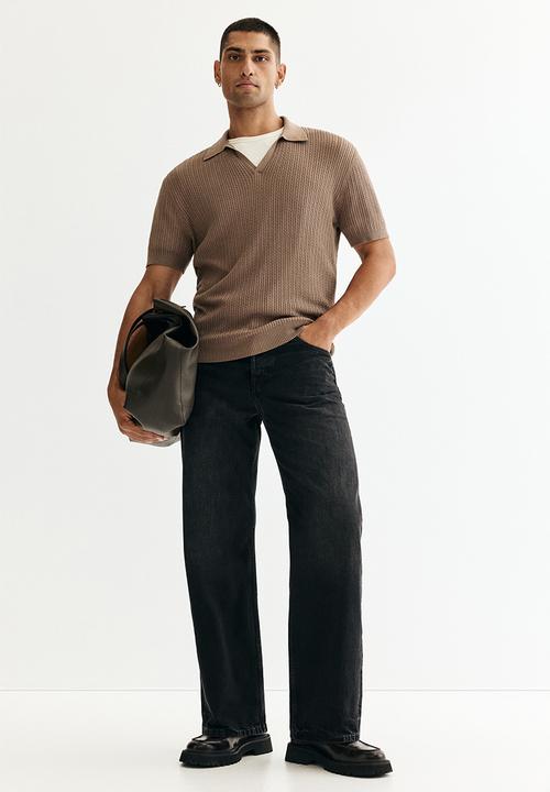 H&M - Regular fit cable-knit polo shirt - beige