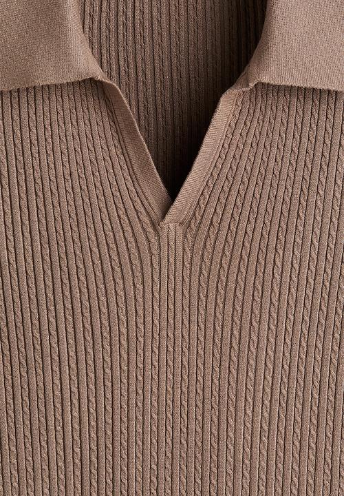 H&M - Regular fit cable-knit polo shirt - beige