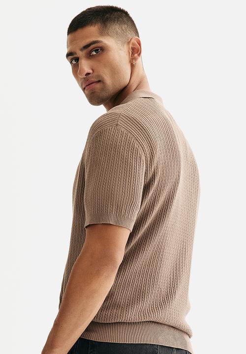 H&M - Regular fit cable-knit polo shirt - beige