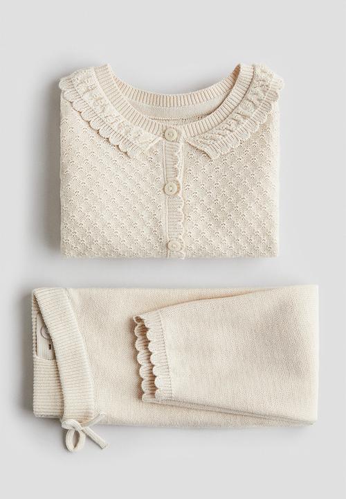 H&M - 2-piece cotton-knit set - light beige