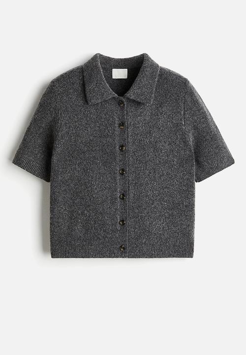 H&M - Short-sleeved collared cardigan - dark grey marl