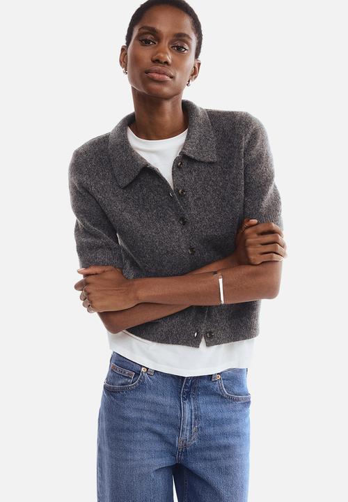 H&M - Short-sleeved collared cardigan - dark grey marl