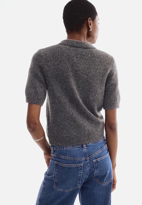 H&M - Short-sleeved collared cardigan - dark grey marl
